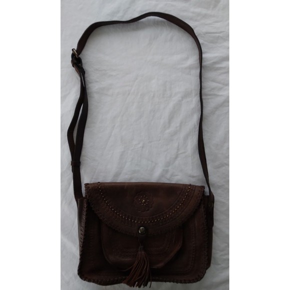 PATRICIA NASH BEAUMONT Brown Leather Crossbody Purse Messenger Bag Tassel - Picture 2 of 9